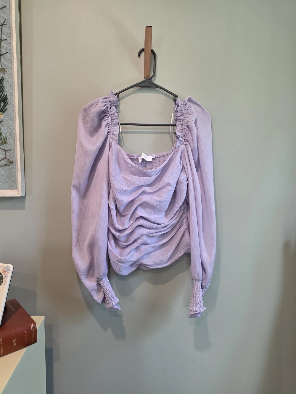 Astr Lilac Ruched Puff Sleeve Blouse